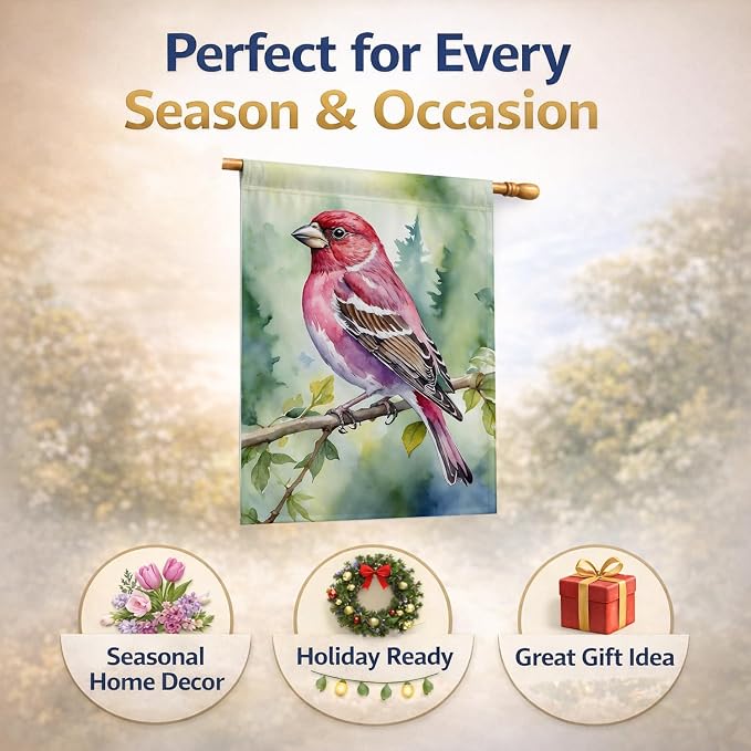 Caroline's Treasures New Hampshire Purple Finch House Flag Large Porch Sleeve Pole Decorative Outside Yard Banner Artwork Wall Hanging, Polyester, House Size, Multicolor