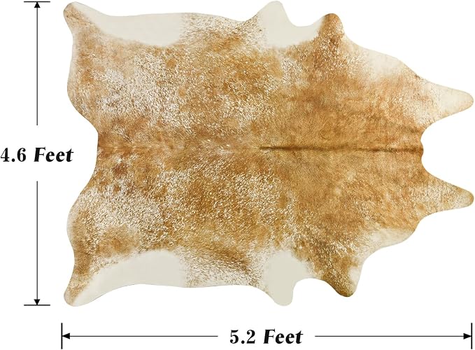 Faux Cowhide Rug 4x5 ft, Washable Non Slip Animal Print Area Rug, Khaki Brown Cow Hide Shaped Carpet for Living Room Bedroom Office Fireplace, Rustic Western Farmhouse Decor Cruelty Free