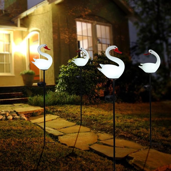 Afirst Solar Goose Garden Stake Lights Hand-Blown Glass Figurine LED Outdoor Decorative Waterproof Solar Landscape Lighting for Yard Lawn Patio Path Walkway Garden Decor 2 Pack