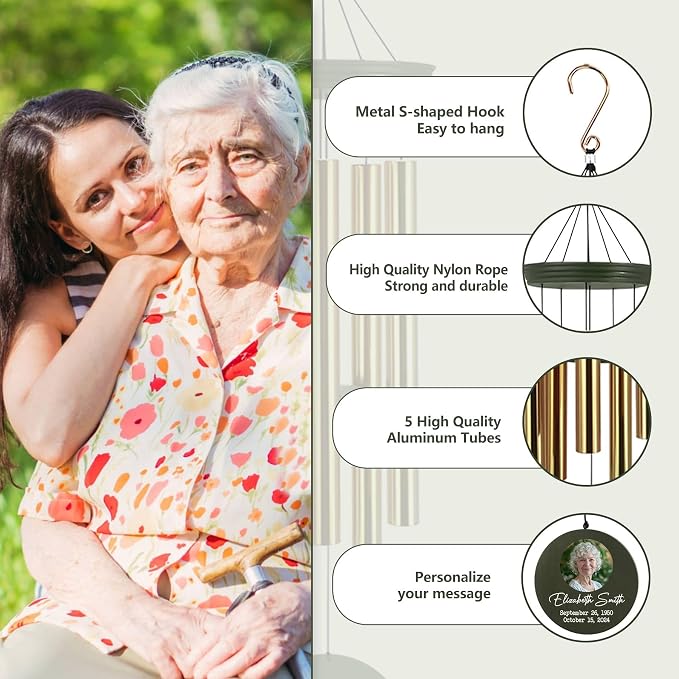 ASTARIN Customized Wind Chimes Memorial, Sympathy Gifts for Loss of Mom Dad Son, Grief Gifts for Women, Condolences Wind Chime Gift Idea, Wooden Windchime Deep Tone(Made in Texas)