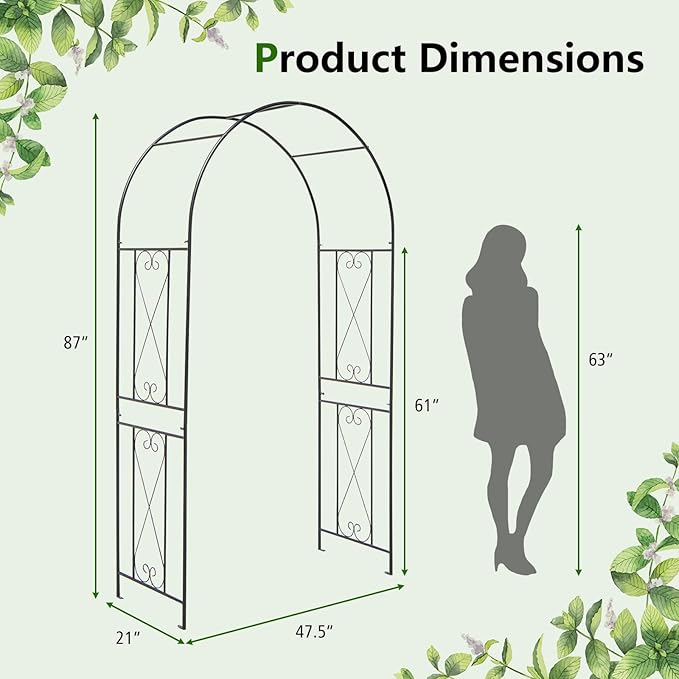 Moccha Garden Arch, 7.2Ft Metal Arbor for Climbing Plants, Vines, Roses, Outdoor Pergola Trellis with Stakes, Wide Garden Archway Arbor Trellis for Lawn Wedding