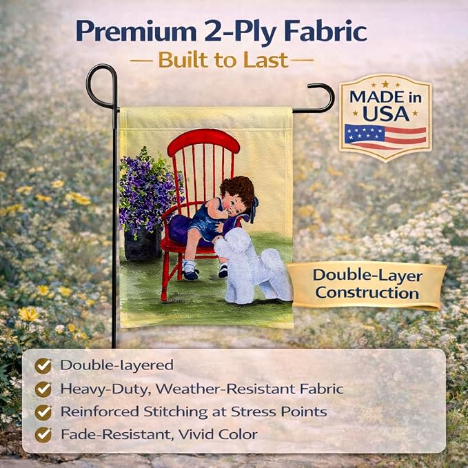 Caroline's Treasures SS8533GF Little Girl with her Bichon Frise Garden Flag Mailbox Flag Decorative Yard Flag Banner Outside Patio Artwork Yard Flower Beds, Garden Size, Multicolor