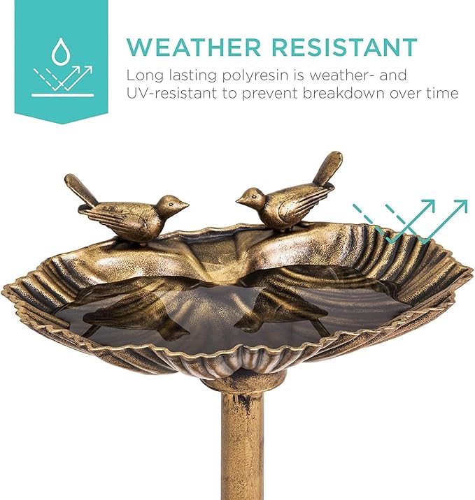 32inch Antique Bird Bath Outside Garden Weather Resistant Polyresin Backyard Expressions