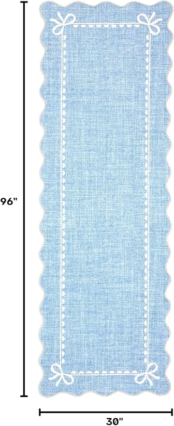GarveeHome Scalloped Hallway Runner Rug 2.5x8 Non Slip Bedroom Rugs, Blue | Washable Bow Rug for Girls Dorm Nursery Living Room Entyrway Kitchen, Soft Low Pile Ultra-Thin Stain Resistant Indoor Carpet