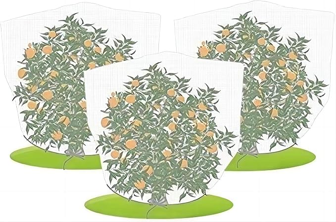 Agfabric Bird Netting 84" Hx84 W Garden Netting Insect Pest Barrier,Plant Cover Fruit Tree Netting Mesh Protection Bag with Drawstring,White,3 Pack