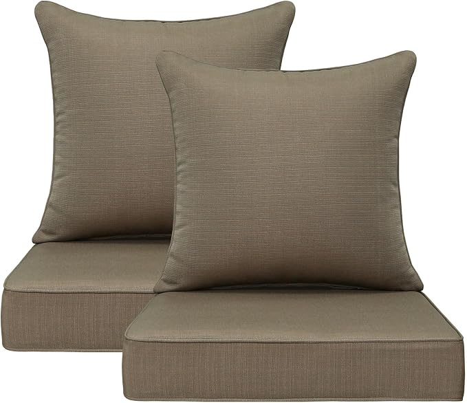 Unimatta Outdoor Patio Chair Cushions Set, 24" x 24"(24x24 Back), Set of 2, Water-Repellent, Fade Resistant, Deep Seat Bottom and Back Cushion for Backyard, Couch, Sofa, Coffee Brown