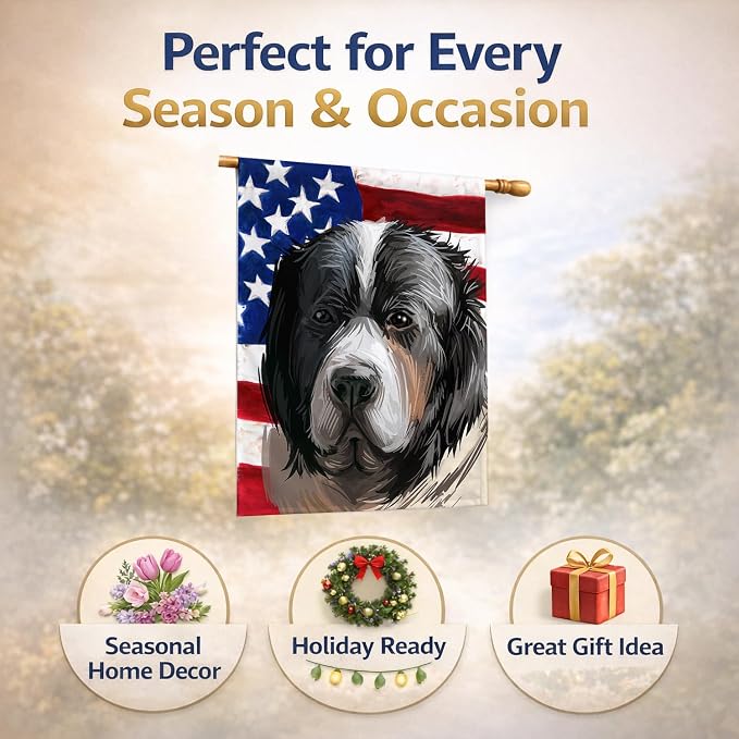 Caroline's Treasures CK6669CHF Pyrenean Mastiff Dog American Flag House Flag Large Porch Sleeve Pole Decorative Outside Yard Banner Artwork Wall Hanging, Polyester, House Size, Multicolor