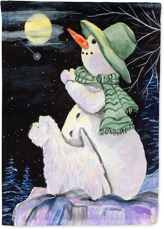 Caroline's Treasures SS8797GF Snowman with Westie Garden Flag Mailbox Flag Decorative Yard Flag Banner Outside Patio Artwork Yard Flower Beds, Garden Size, Multicolor