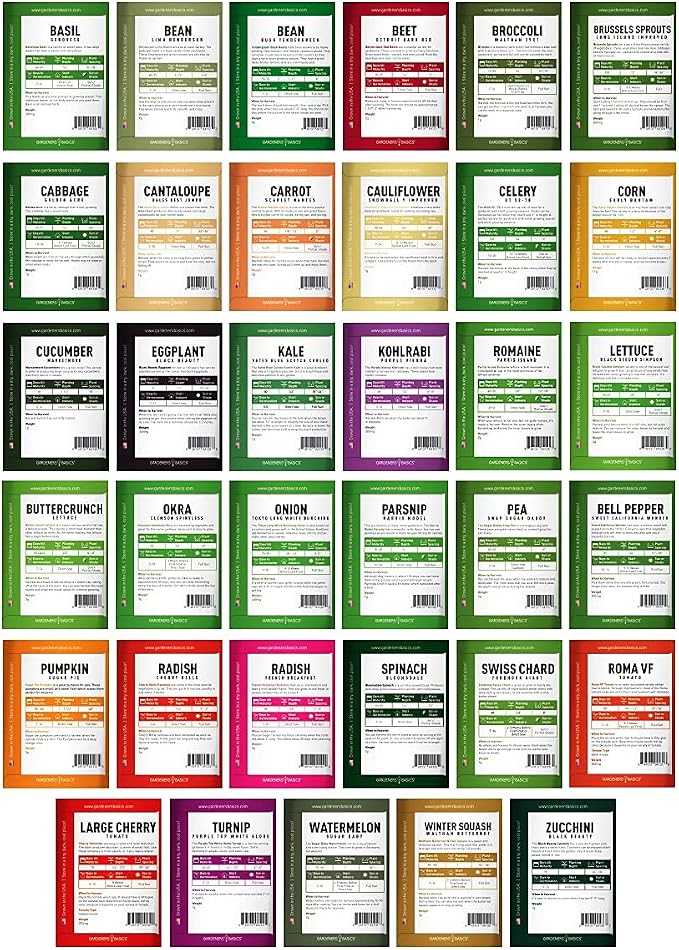Gardeners Basics Survival Vegetable Seeds Garden Kit Over 16,000 Seeds Non-GMO and Heirloom, Great for Emergency Bugout Survival Gear 35 Varieties Seeds for Planting Vegetables 35 Free Plant Markers