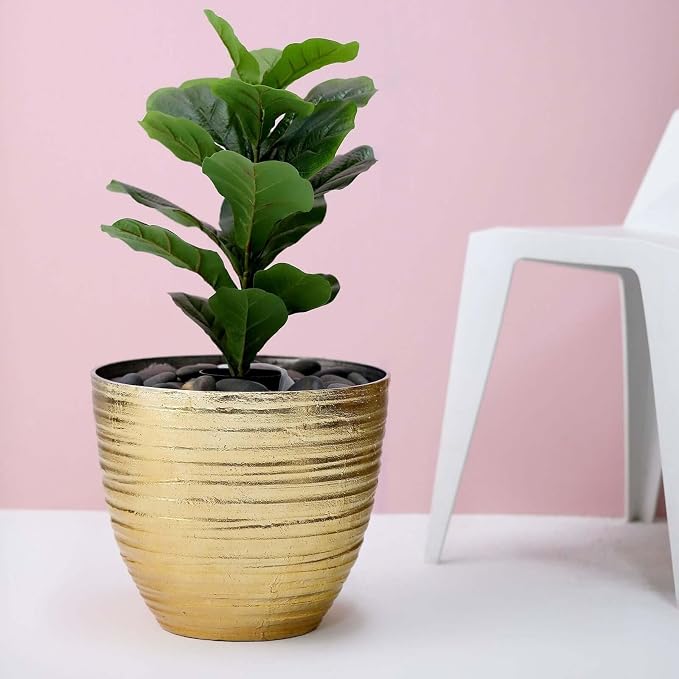 Efavormart 14 inch Large Metallic Gold Round Planter, Statuesque Gilded Flower Pot for Grand Entrances, Luxury Hotels and Glamorous Home Decor