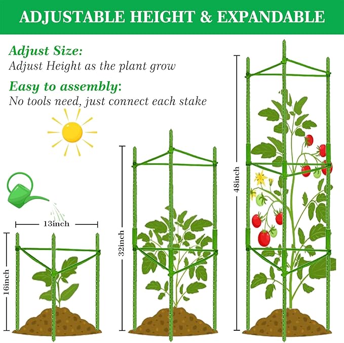 Moirsunt 6 Packs Tomato Cage for Garden Plant Support, Up to 48inch Garden Plant Stakes Tomato Trellis for Potted Plants, Deformable Tomato Cage Trellis for Climbing Plants Vegetables Flowers