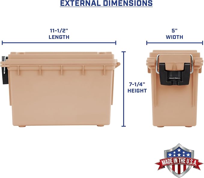 Sheffield Ammo Box Made in USA, Stackable Lockable Ammo Storage Box, Tan | Lockable Storage Box, Water and Dust Resistant Dry Box, Secures Hunting Gear, Gun Accessories, Supplies, and Bullets
