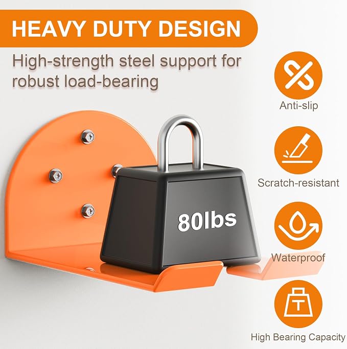 Weedeater Hanger, Heavy Duty Weed Eater Hanger Wall Mount, Garden Power Tool Holder with Rubber Coating for Grass Trimmer, Hedge Trimmer, Leaf Blower, Garage Organizer, 4 Pack