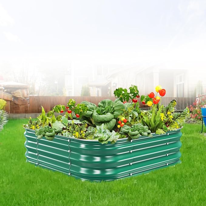 Galvanized Raised Garden Bed, 4x4x1ft Garden Planter Bed Outdoor, Heavy Duty Rustproof Steel Raised Bed Kit for Gardening Vegetables Fruits Flowers Grow Green