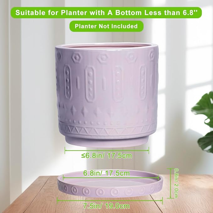 Eightpot 2 Pack Plant Trays for Pots, 7.5 Inch Plant Plates to Catch Water for Indoor Outdoor, Round Plants Water Catcher Tray, Boho Flower Pot Saucer, Decorative Plants Dishes to Catch Water, Purple