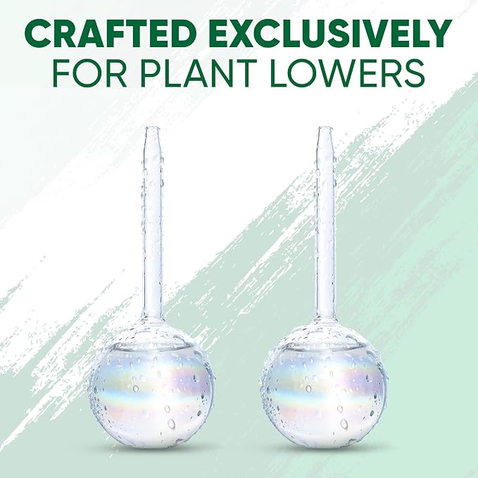 Clear Plant Watering Globes Set of 2 - Small Self Watering Globes for Indoor & Outdoor Plants - Automatic Glass Watering Bulbs for Daily Use, Plant Watering Devices