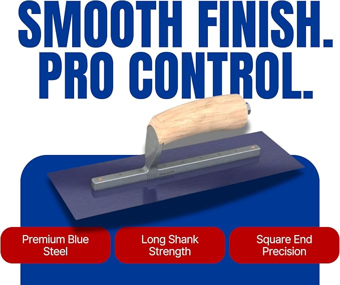 Bon 66-176 Steel City Finish Trowel - Square - Blue Steel - 12 X 4 - Wood