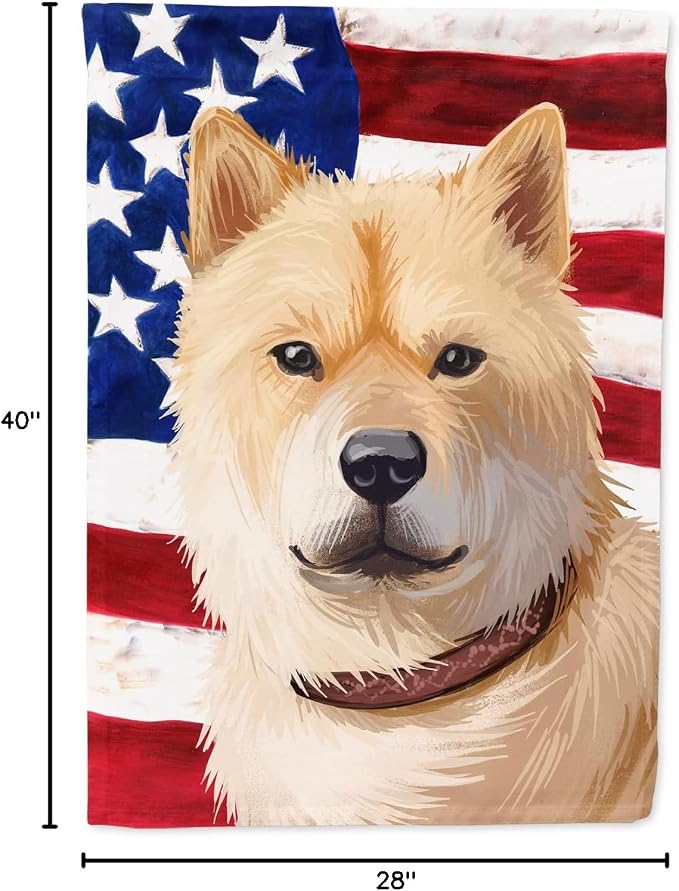 Caroline's Treasures CK6560CHF Hokkaido Dog American Flag House Flag Large Porch Sleeve Pole Decorative Outside Yard Banner Artwork Wall Hanging, Polyester, House Size, Multicolor
