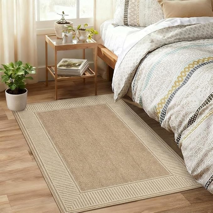 GarveeHome Washable 2x3 Entryway Area Rug Non Slip Modern Small Door Mat | Solid Color Living Room Bedroom Small Rugs Bordered Mat for Bathroom Kitchen Nursery, Khaki