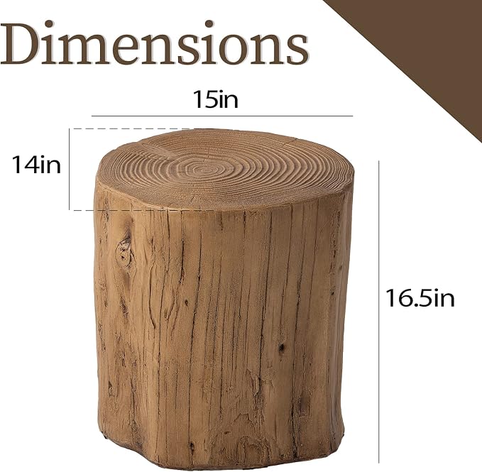 COSIEST 2 Pieses Outdoor Side Table, Hand-Painted Wood Stump Side Table Set of 2, Faux Wood Stool, Ottomans, Plant Stand, Deck or Garden (Light Oak)