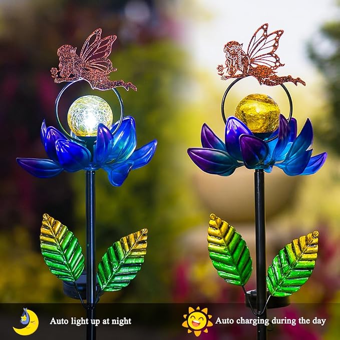 Solar Wind Spinners Outdoor, Fairy Solar Wind Spinner with Cracked Ball Lights,Garden Spinners for Yard, Garden, Patio, Lawn Decor