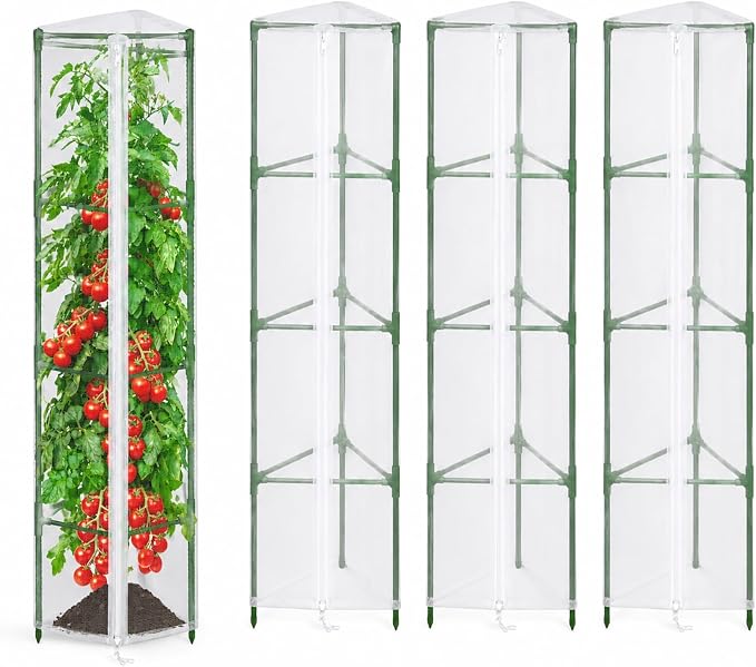 Halatool Garden Tomato Plant Cover Netting, Fits 55–72" Tall Tomato Cages, Garden Bird Netting with Zipper & Drawstring, Insect Barrier, Plant Covers from Insects Animals, 4 Pack, 61"×15.7"