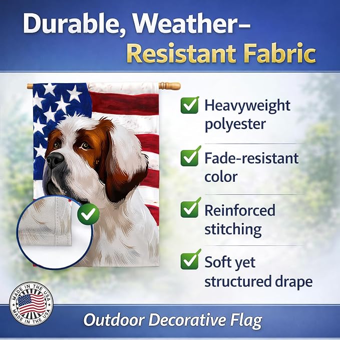 Caroline's Treasures CK6393CHF Alpine Mastiff American Flag House Flag Large Porch Sleeve Pole Decorative Outside Yard Banner Artwork Wall Hanging, Polyester, House Size, Multicolor