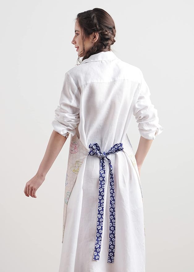 Maison d' Hermine Aprons for women with Pocket 100% Cotton (27.50"x31.50") | Adjustable Neck Strap & long ties Apron Men Chef Wedding Cooking Gardening Server Maid