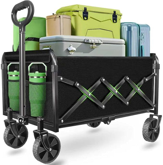Wagons Carts Foldable - Portable Folding Collapsible Wagons with Wheels - Heavy Duty Utility Carts for Groceries, Shopping, Camping, Sports, Garden，Beach