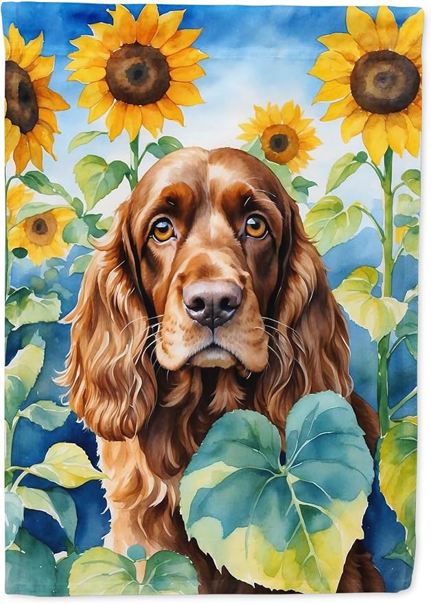 Caroline's Treasures DAC6073CHF English Cocker Spaniel in Sunflowers House Flag Large Porch Sleeve Pole Decorative Outside Yard Banner Artwork Wall Hanging, Polyester, House Size, Multicolor