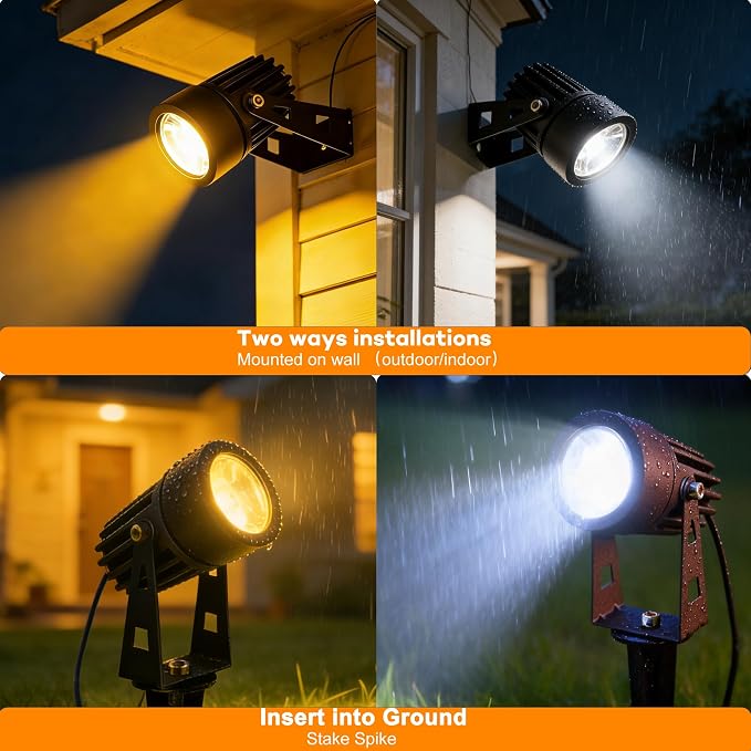 SUNLONG Solar-Powered Cast Aluminium Warm White LED Spotlight for Outdoor Garden Yard Landscape Tree Uplight Downlight