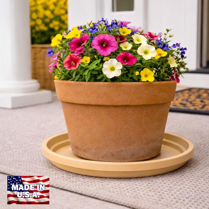 10 Inch Plant Pot Tray USA Made – Durable Plastic Flower Pot Saucer – Plant Water Catcher for Indoor Outdoor Garden (6, Desert Sand)