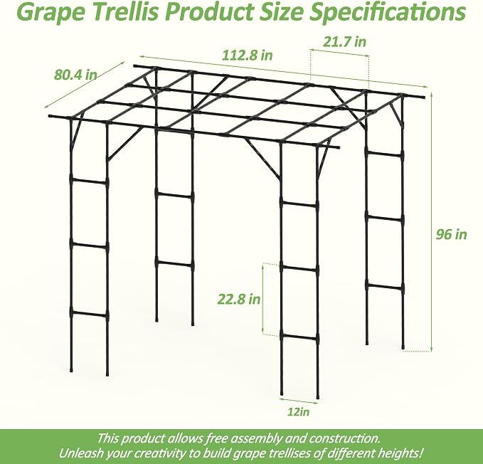 Grape Vine Trellis - Cucumber Trellis Size: 112.8 * 96 * 80.4 inches - Large Outdoor Garden Arch Trellis, Used for Outdoor Climbing of Plants, Courtyard and Garden Decoration （Leg spacing 97"）