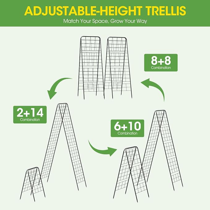 Heavy Duty Cucumber Trellis，50"x17" Adjustable A-Frame Trellis for Climbing Plants，100%Metal Mesh Design,Rust-Proof and UV-Resistant，Garden Trellis for Cucumber Beans and Vine Type Plants.Black &1Pcs