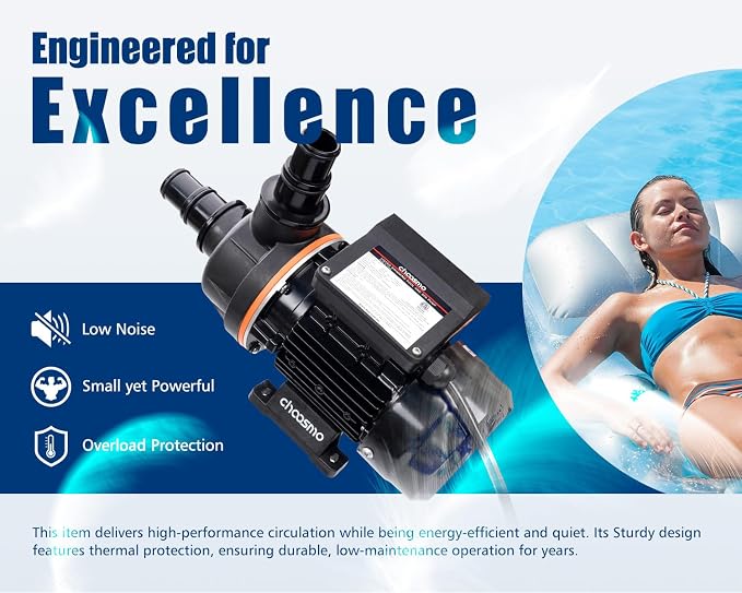 1/4 HP Above Ground Pool Pump Replacement, 2220 GPH High Flow 115V Corded Pool Filter Pump for Existing Sand Filter Setups, Swimming Pool Circulation Pump with 1.25/1.5 in Hose Adapters