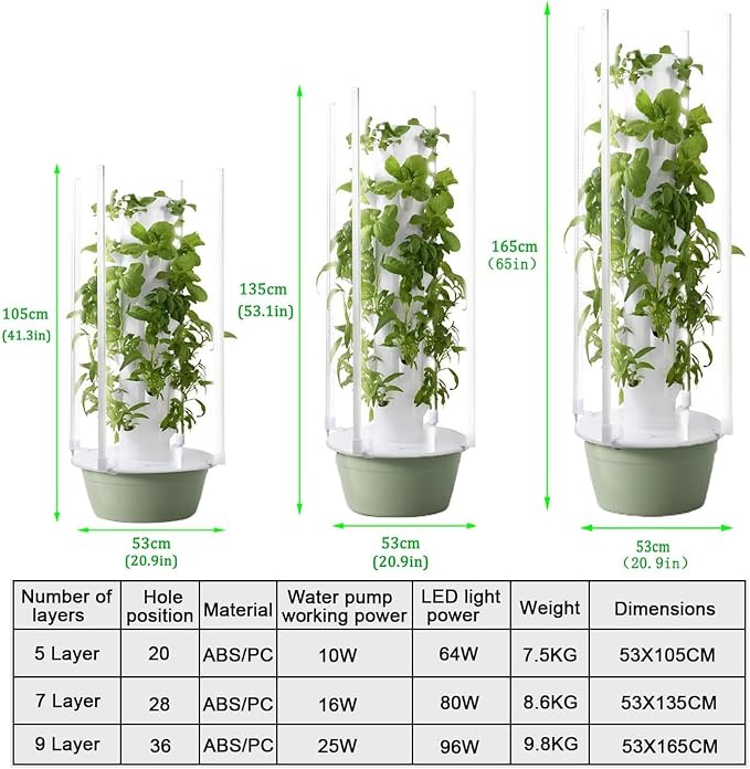 Vertical Hydroponic Grow Tower Aeroponic Tower for Fruits and Vegetables,Hydroponics Growing Kits,for Your Home Gardening System,9Layer-Withlight
