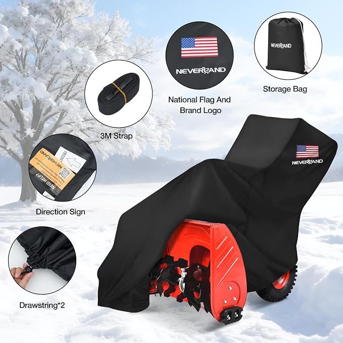 NEVERLAND Waterproof Snow Blower Cover - Snow Thrower Cover with American Flag Standard Size Fits Single and Two Stage Snow Blowers, Compatible with EGO, Toro, Honda, Ariens and Craftsman