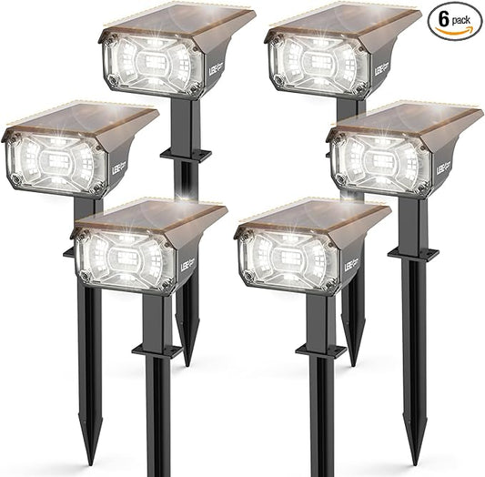 LEREKAM Solar Lights Outdoor Waterproof Landscape Lights, 40 LEDs Solar Spot Lights Outdoor Spotlights with 3 Light Modes, USB & Solar Powered Garden Yard Wall Lights Auto On/Off for Patio 6 Pack