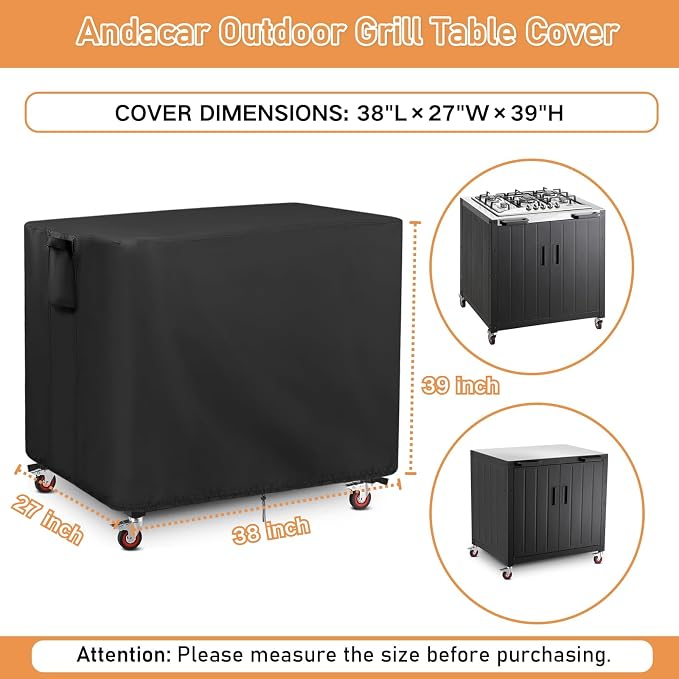 Prep Table Cover for Movable Dining Cart Table, 38inch Outdoor BBQ Cart Cover Bar Tool Cart Covers Cooler Covers - 38"L×27"W×39"H, Black