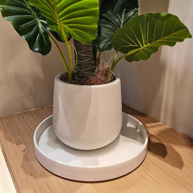 Ceramic Plant Saucer Pot Tray 14.5 Inch, Frosted White Planter Saucers 5 7 9 10 12 15 Inch for Indoors Outdoor, Flower Pot Saucers for Holding Water Drips and Soil