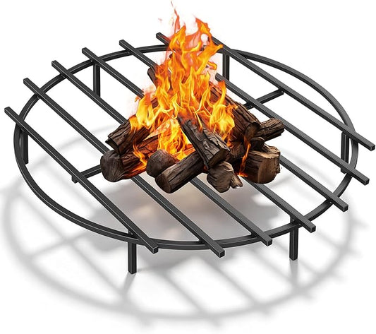 30 Inch Fire Pit Grate Round Heavy-Duty Solid Steel Fire Pit Grate with Elevated Legs, Multi-Functional Log Holder for Fireplace Outdoor Camping, Backyard Barbecue, Cooking