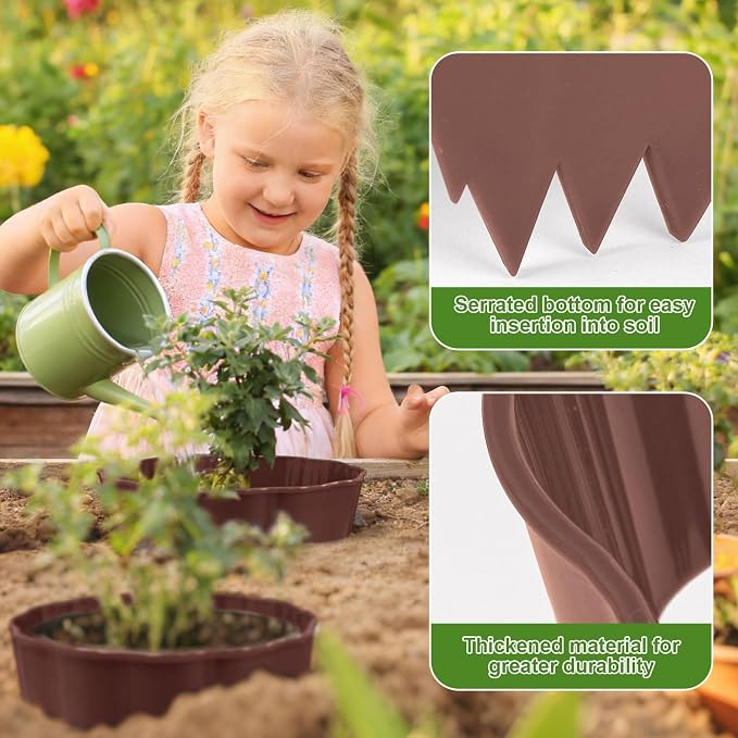 6 Pack Round Planting Grow Rings,7" Planting Protective Round Edging, Plant Support Rings to Protects Plants, Deep Watering Plant Collars for Vegetables Herbs Flowers (Brown)
