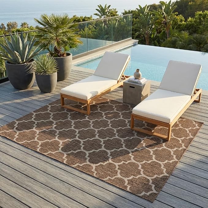 Unique Loom Outdoor Trellis Collection Area Rug (8' x 11' 4" Rectangle, Brown/ Ivory)