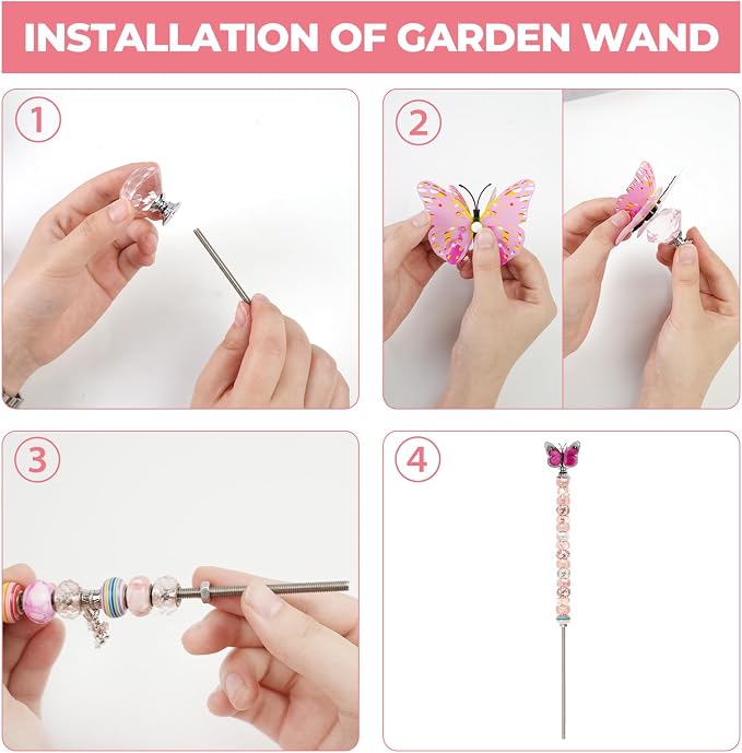 280 Pcs DIY Beaded Garden Stakes Kit with Crystal Stoppers | Garden stakes kit with beads colorful crystal stoppers, DIY fairy wands, garden decor, outdoor crafts