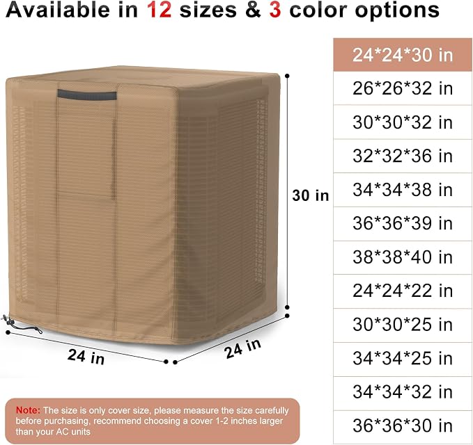 Mrrihand Central Air Conditioner Cover for Outside Units Waterproof Heavy Duty AC Unit for Outdoor Large AC Cover for Winter (24"X24"X30")-Brown