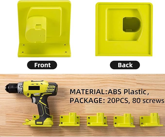20 Pack Tool Holder Compatible with Ryobi 18V Power Tool Wall Mount Portable Holder Mount Hanger Organizer with Screws Easy Installation for Workshop Garage