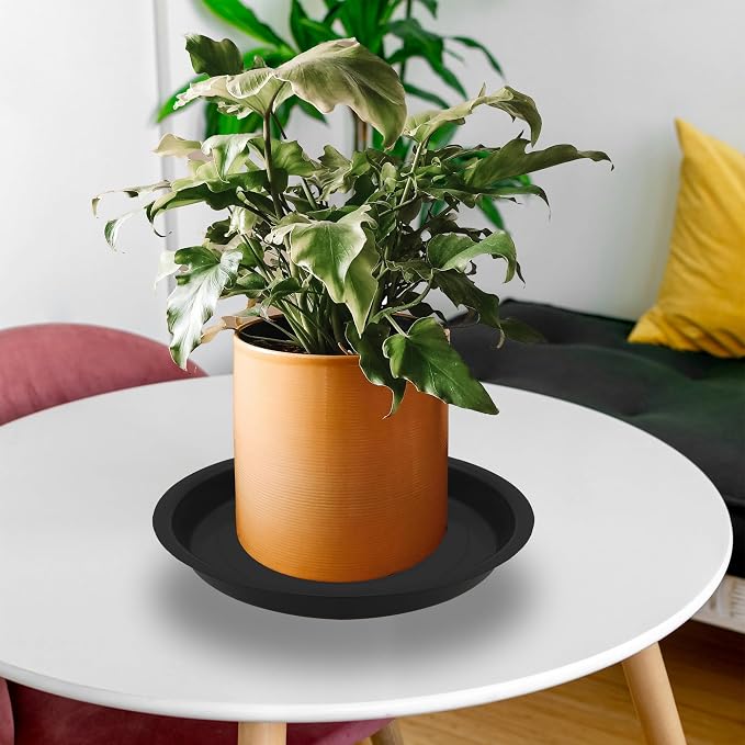 6 Pack 10 Inch Round Plant Saucers for Less 8 Inch Pot Indoors Outdoors Plant Trays for Pots Planter Saucer Plastic Drip Tray Planter Water Tray(Black, 10"(6pcs))