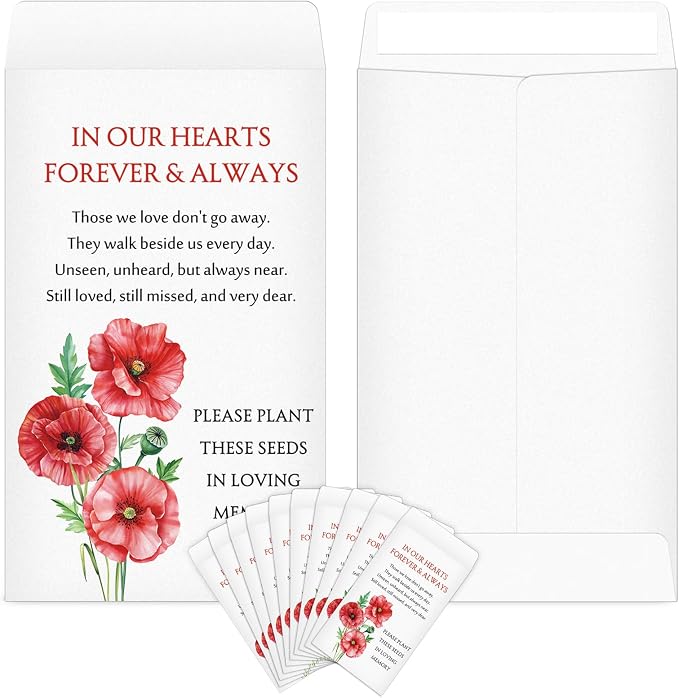Fumete 120 Pack Poppy Flower Seed Packets Bulk Memorial Day Poppy Coin Envelopes Kraft Small Celebration of Life Funeral Favors for Guests Veterans Day Sentimental Funeral Service Gift, 3.9 x 2.4 Inch