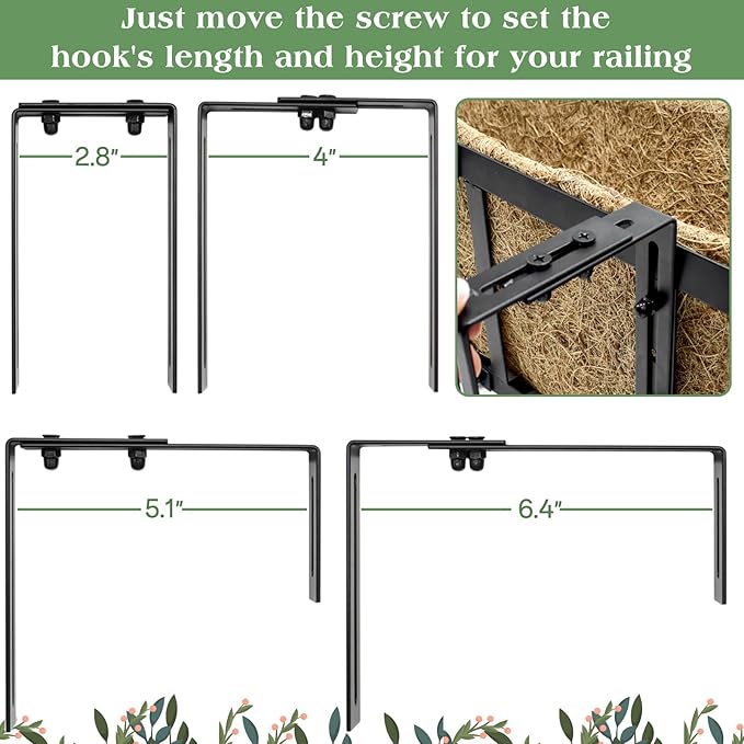 ZeeDix Railing Planter Boxes, 24 Inch Window Flower Box Planters with Coco Liner & Adjustable Brackets for Deck Porch Fence Patio Balcony Gardening Outdoor Plants (2 Pack)