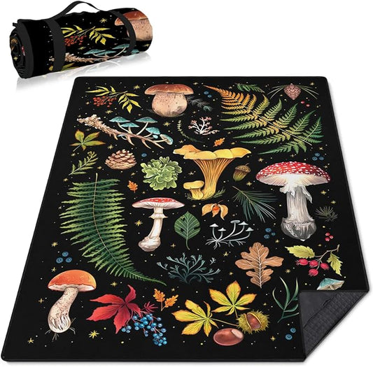 Mushroom Picnic Blankets Waterproof Foldable, 80″X80″Thick Three Layer Picnic Mat Outdoor Blanket for Grass, Large Beach Blanket Sandproof Picnic Accessories for Camping Party Park Patio